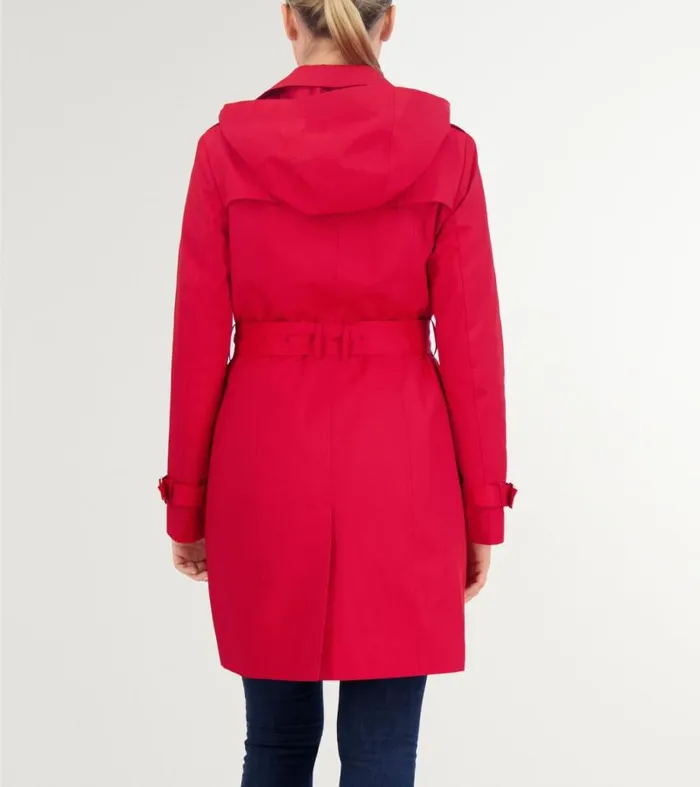 Women Trench Coats Cole Haan Hooded Trench Coat Red