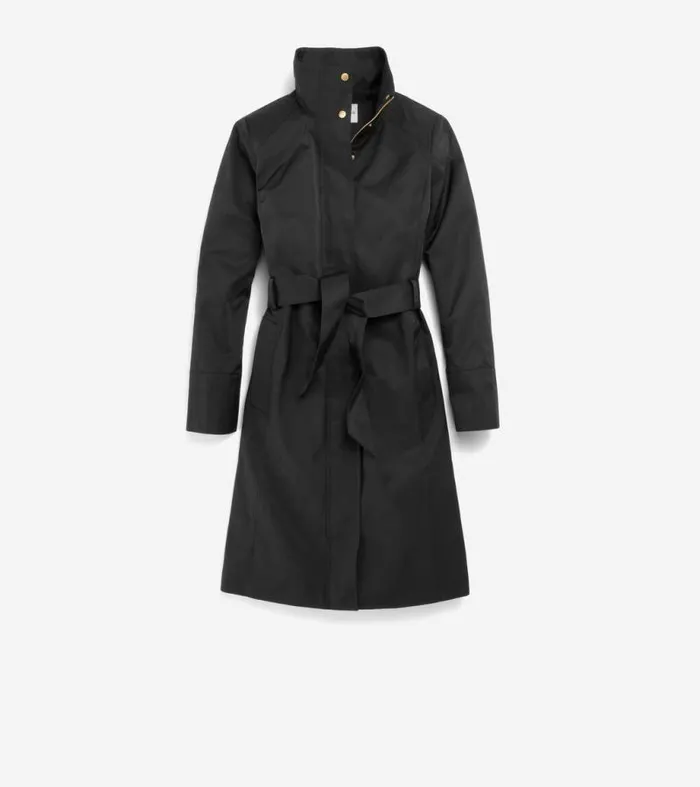 Women Trench Coats Cole Haan Stand Collar Rain Trench Coat Black