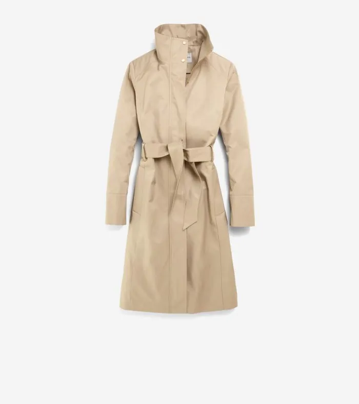 Women Trench Coats Cole Haan Stand Collar Rain Trench Coat Khaki