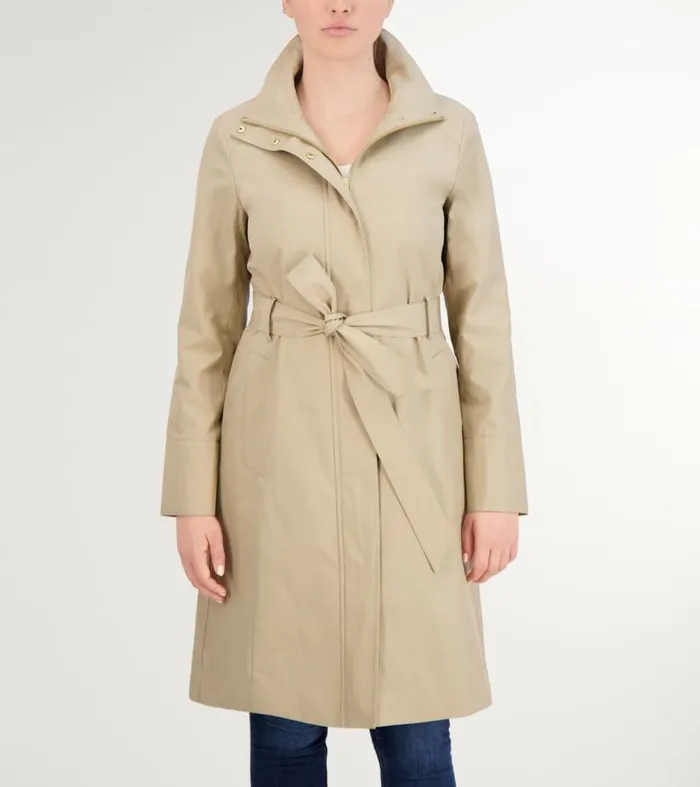 Women Trench Coats Cole Haan Stand Collar Rain Trench Coat Khaki