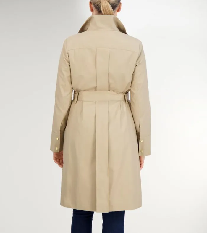 Women Trench Coats Cole Haan Stand Collar Rain Trench Coat Khaki
