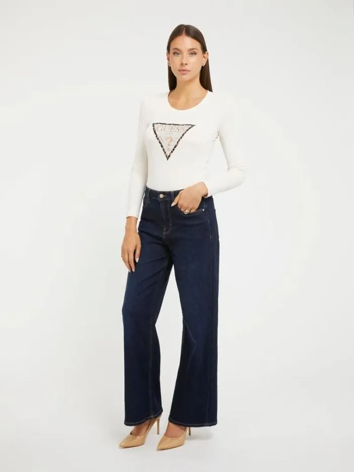 Women Triangle Logo Stretch Tshirt White Guess Tshirts