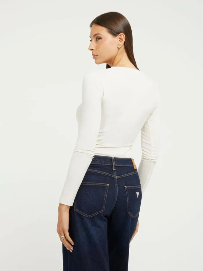 Women Triangle Logo Stretch Tshirt White Guess Tshirts