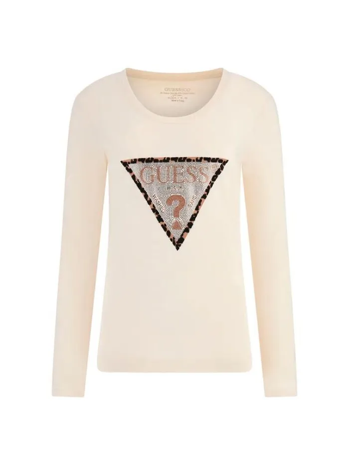 Women Triangle Logo Stretch Tshirt White Guess Tshirts