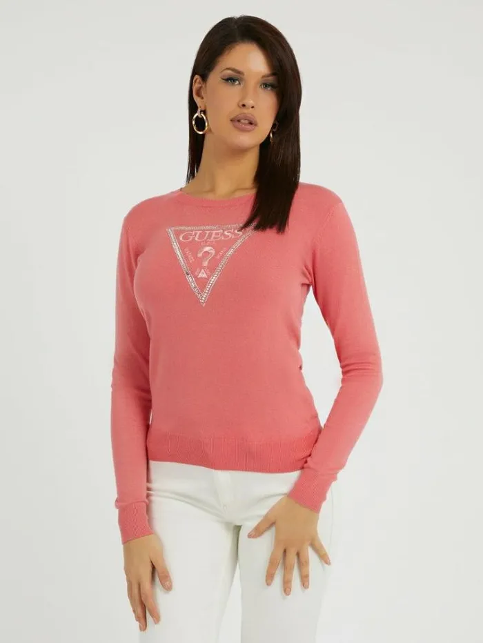 Women Triangle Logo Sweater Pink Guess Knitwear And Sweatshirts