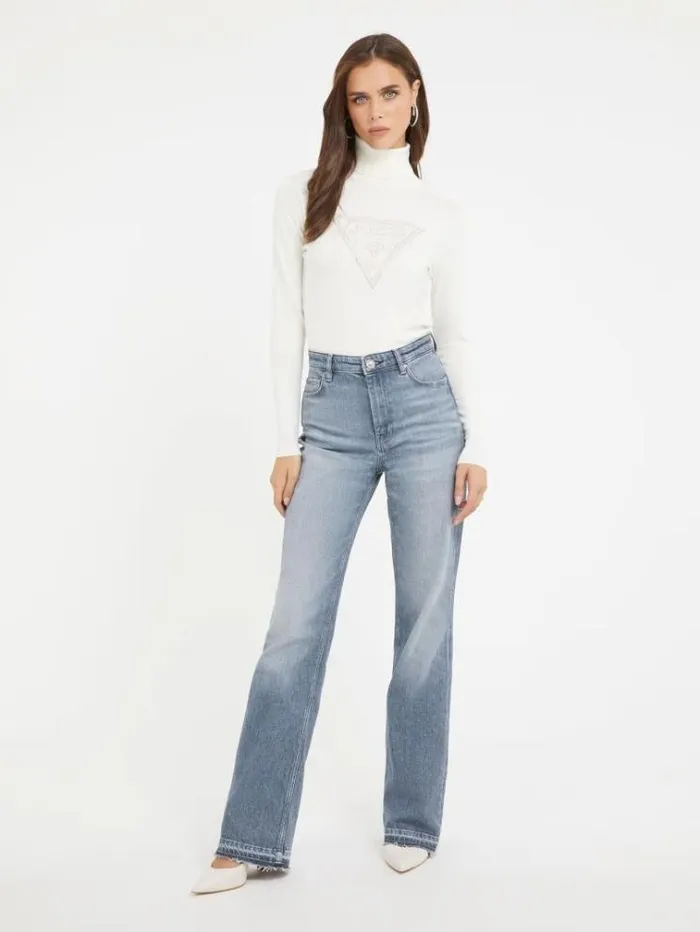 Women Triangle Logo Sweater White Guess Knitwear And Sweatshirts