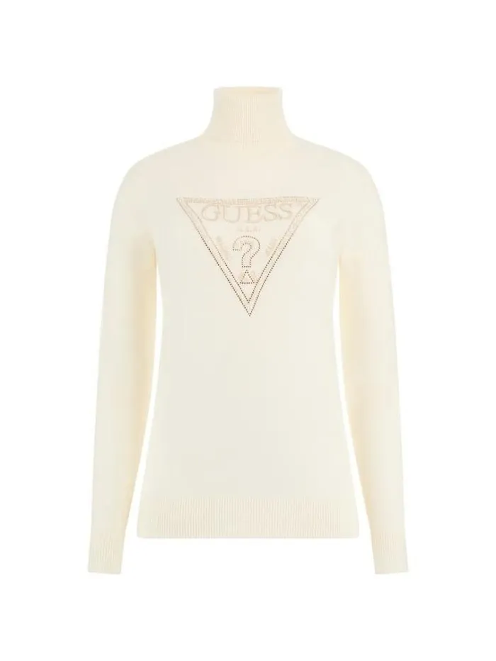 Women Triangle Logo Sweater White Guess Knitwear And Sweatshirts
