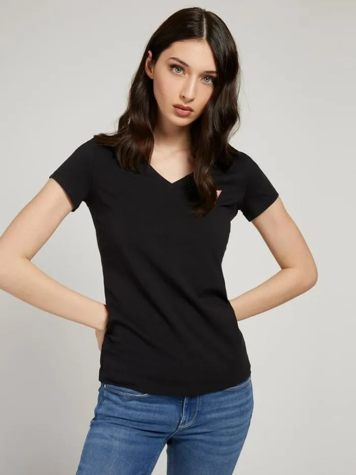 Women Triangle Logo Tshirt Black Guess Tshirts