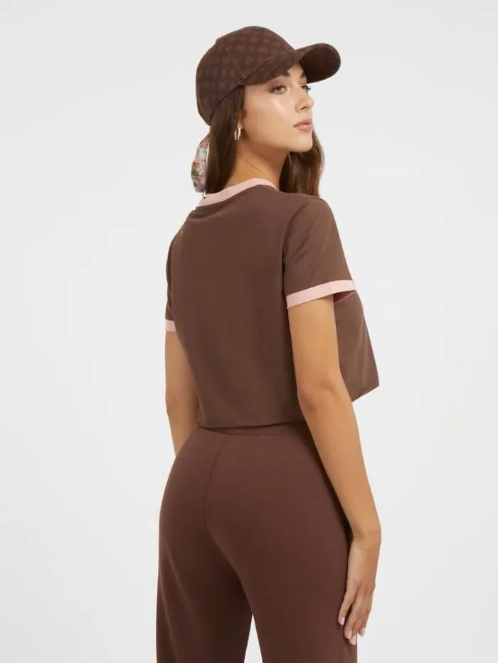 Women Triangle Logo Tshirt Brown Guess Tshirts