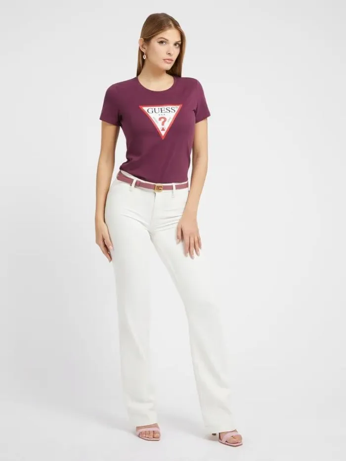 Women Triangle Logo Tshirt Burgundy Guess Tshirts