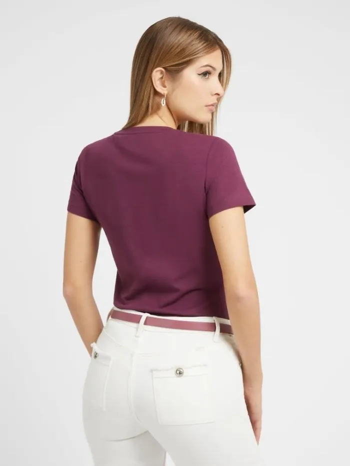 Women Triangle Logo Tshirt Burgundy Guess Tshirts