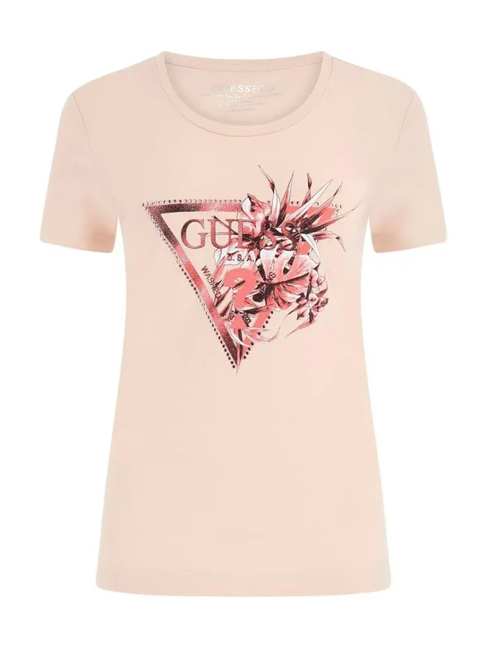 Women Triangle Logo Tshirt Burgundy Guess Tshirts