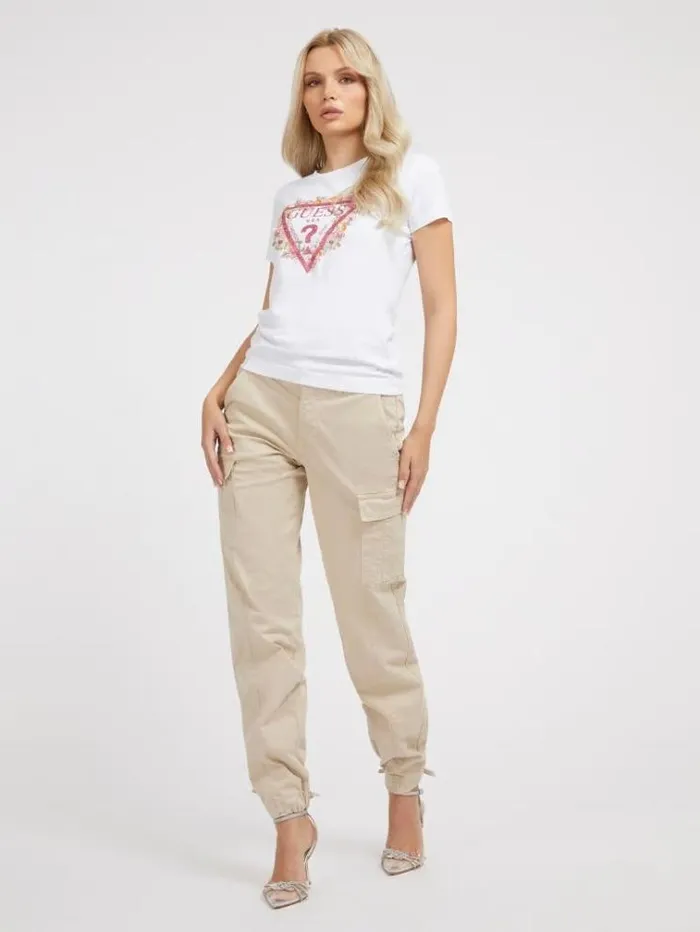 Women Triangle Logo Tshirt White Guess Tshirts
