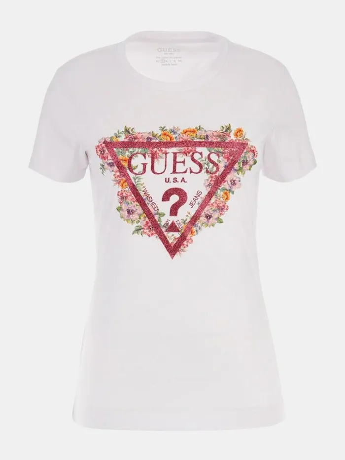 Women Triangle Logo Tshirt White Guess Tshirts