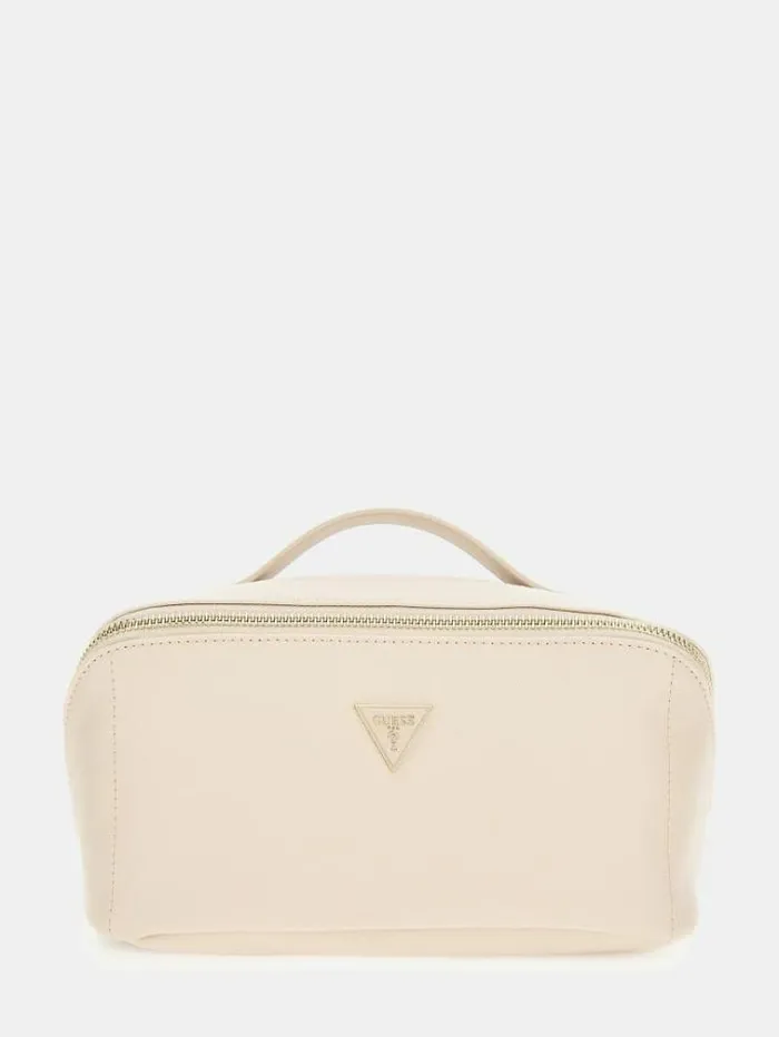 Women Triangle Logo Vanity Case Powder Pink Guess Travel Bags