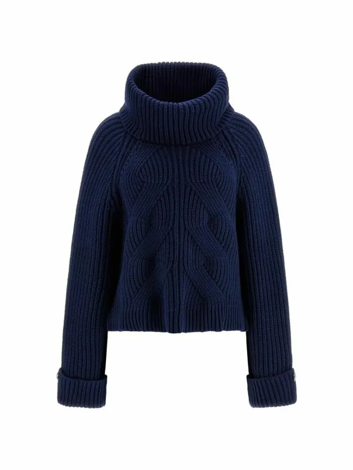 Women Turtle Neck Cotton Blend Sweater Blue Guess Knitwear And Sweatshirts