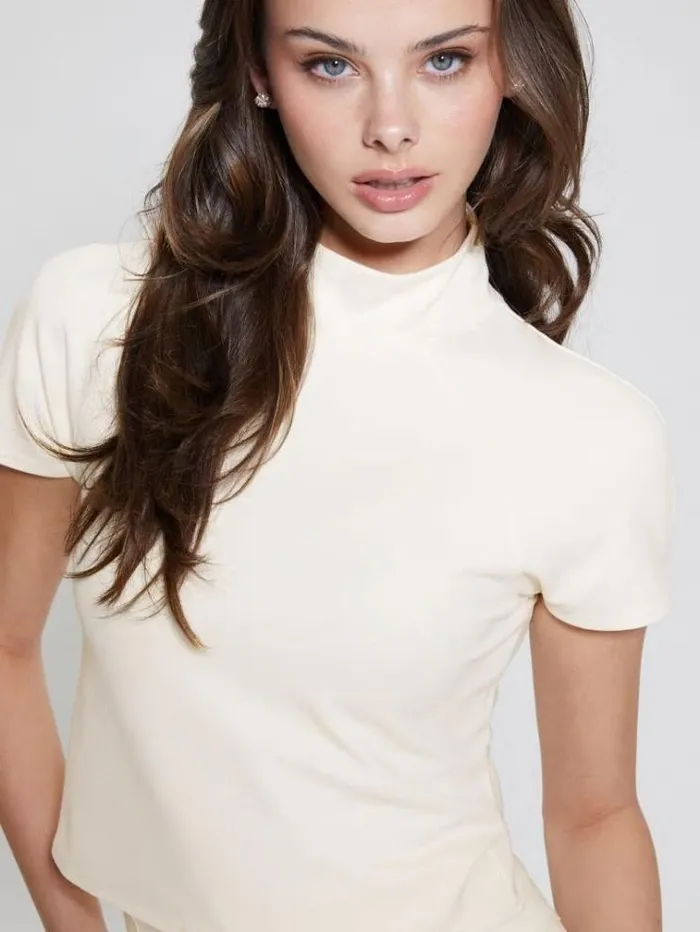 Women Turtle Neck Crop Top White Guess Tops And Shirts