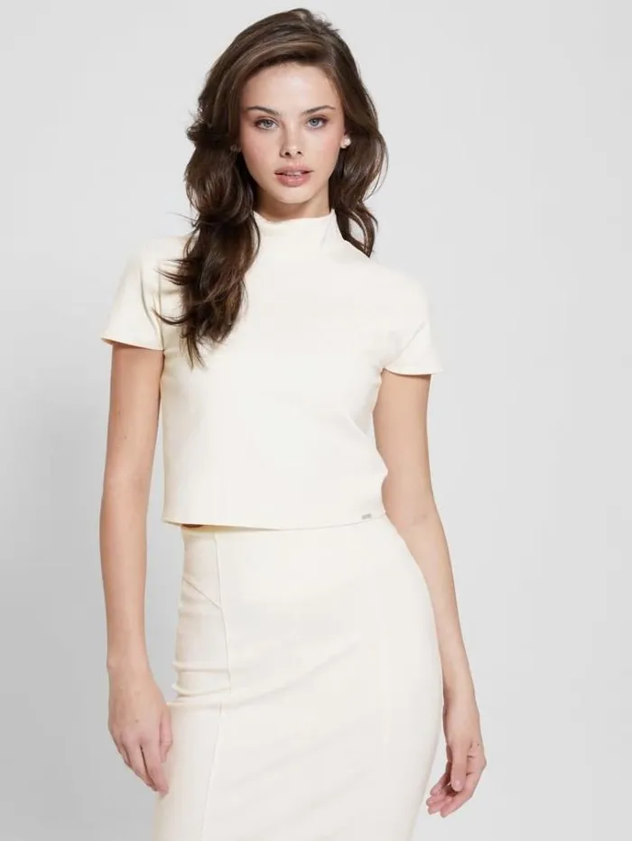 Women Turtle Neck Crop Top White Guess Tops And Shirts