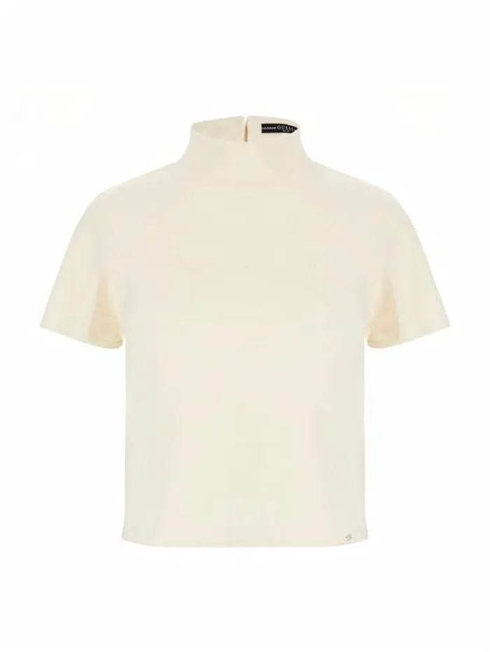 Women Turtle Neck Crop Top White Guess Tops And Shirts