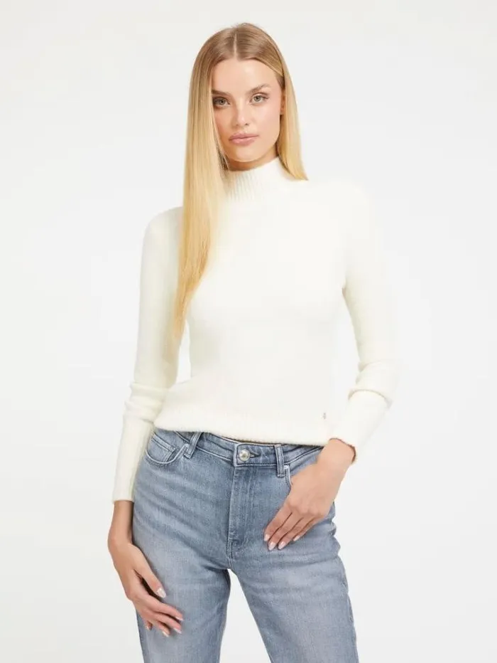 Women Turtle Neck Sweater White Guess Knitwear And Sweatshirts