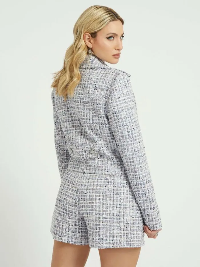 Women Tweed Crop Blazer Light Blue Guess Coats And Jackets