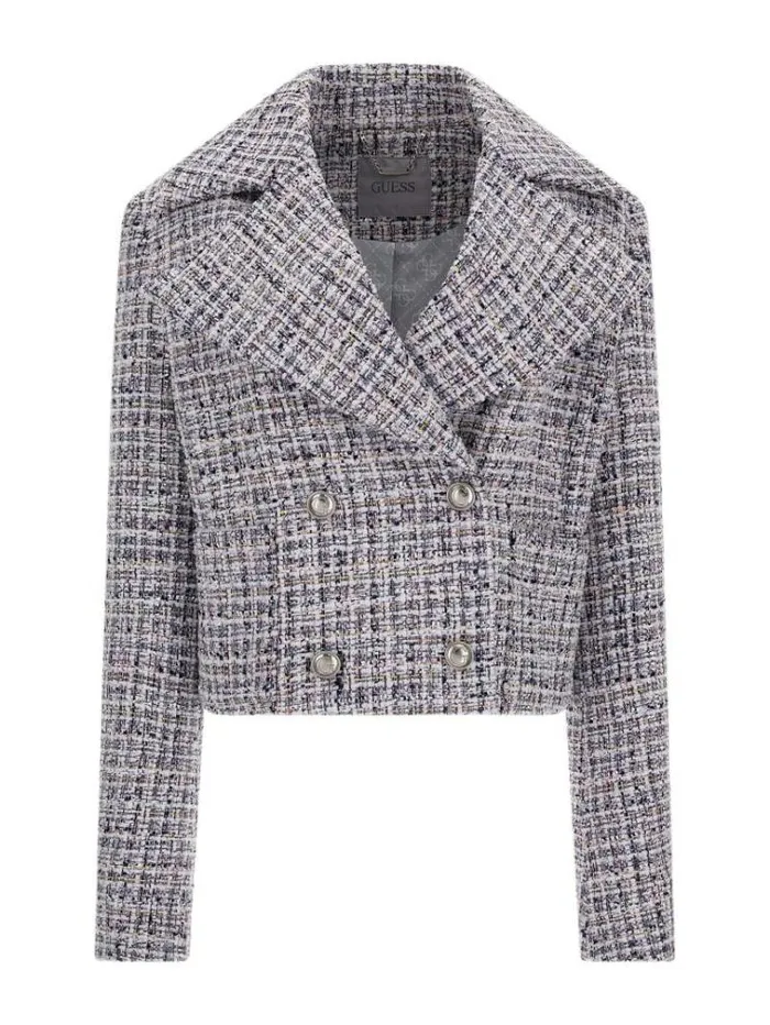 Women Tweed Crop Blazer Light Blue Guess Coats And Jackets