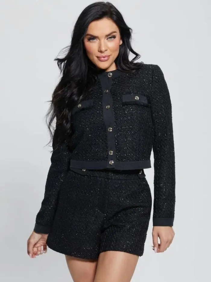 Women Tweed Jacket Black Guess Coats And Jackets