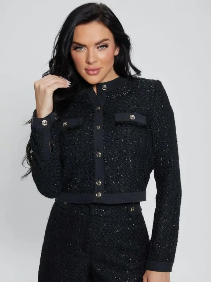 Women Tweed Jacket Black Guess Coats And Jackets