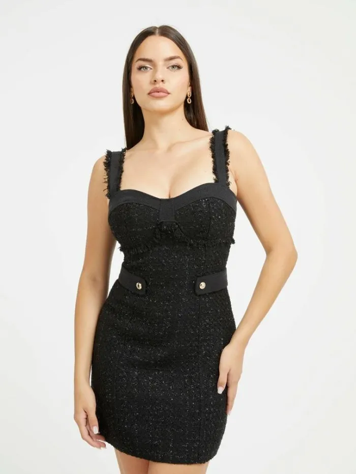 Women Tweed Mini Dress Black Guess Dresses And Jumpsuits