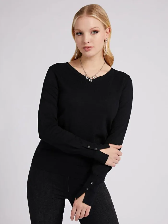 Women V Neck Sweater Black Guess Knitwear And Sweatshirts