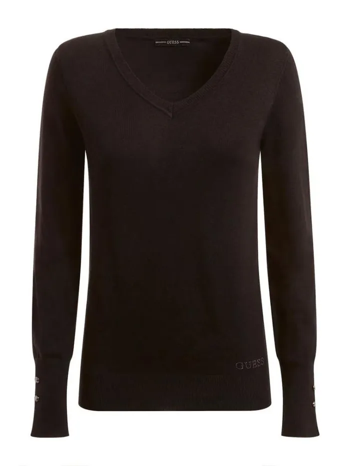 Women V Neck Sweater Black Guess Knitwear And Sweatshirts
