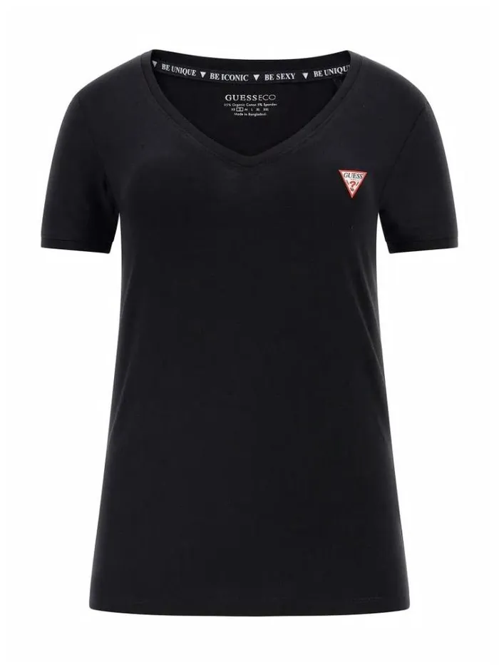 Women V Neck Tshirt Black Guess Tshirts