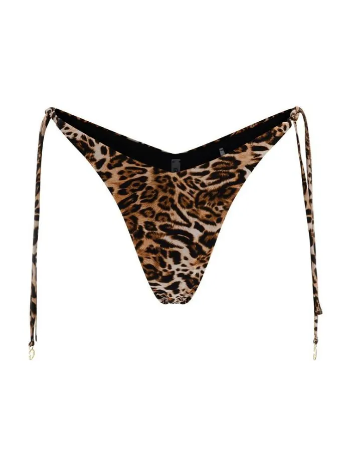 Women V String Brief Bikini Bottom Animalier Brown Guess Beachwear