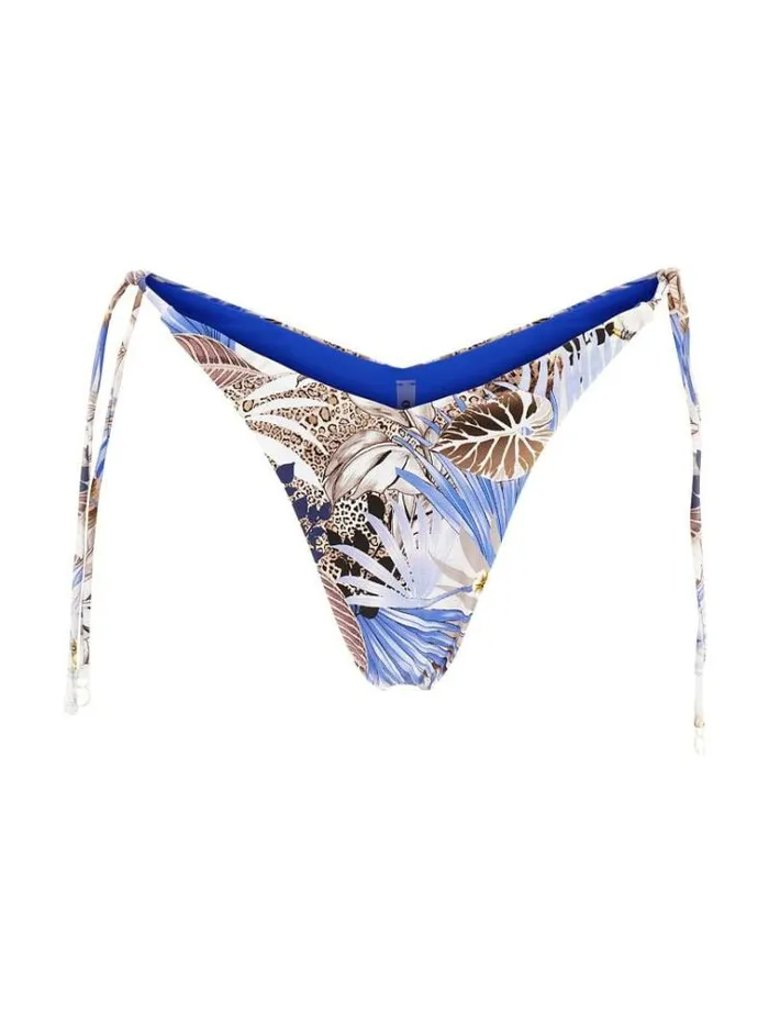 Women V String Brief Bikini Bottom Floral Light Blue Guess Beachwear