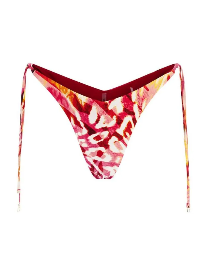 Women V String Brief Bikini Bottom Floral Pink Guess Beachwear