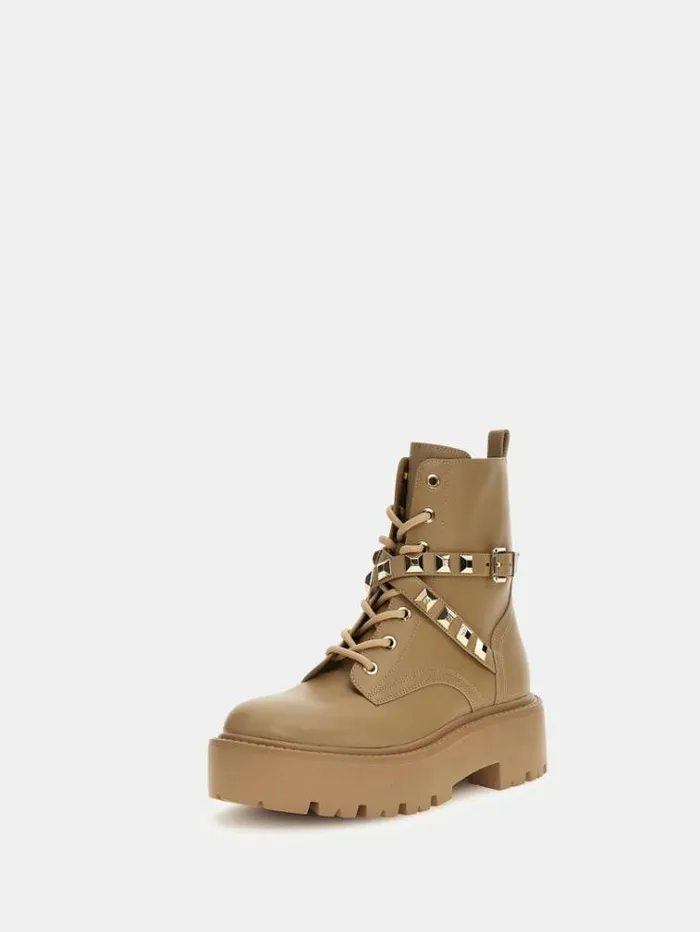 Women Vaida Studded Combat Boots Beige Guess Boots And Booties