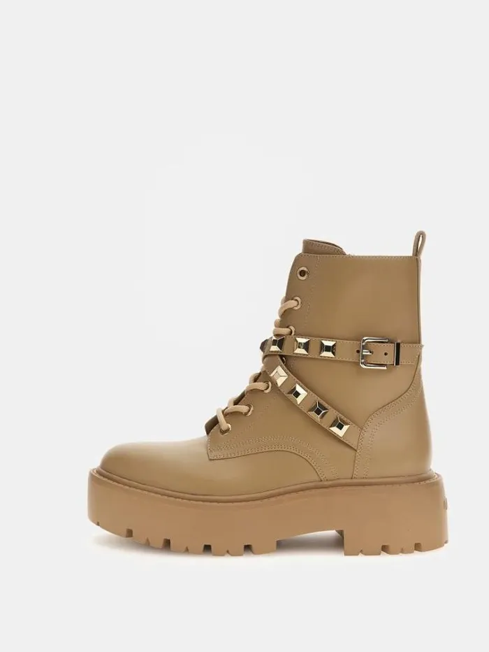 Women Vaida Studded Combat Boots Beige Guess Boots And Booties