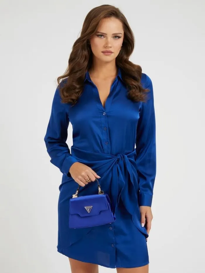 Women Velina Satin Mini Handbag Dark Blue Guess Clutches And Evening Bags