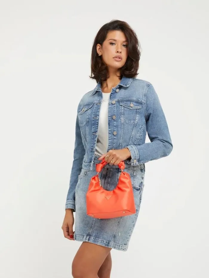 Women Velina Satin Mini Handbag Orange Guess Clutches And Evening Bags