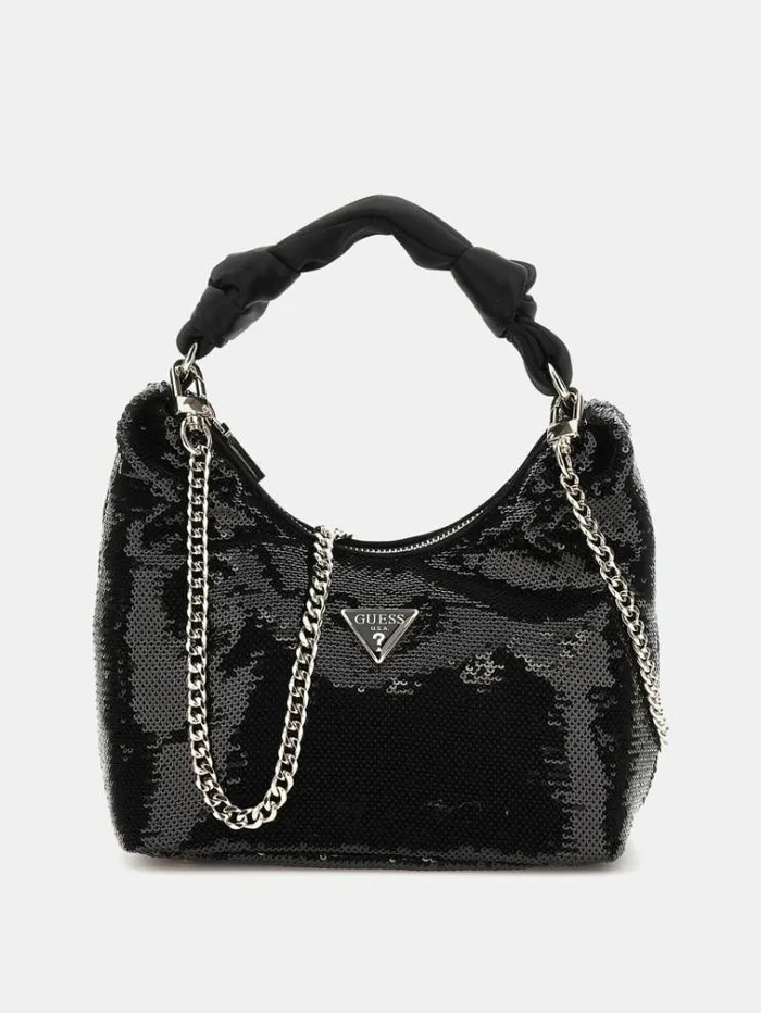 Women Velina Sequin Mini Hobo Black Guess Handbags