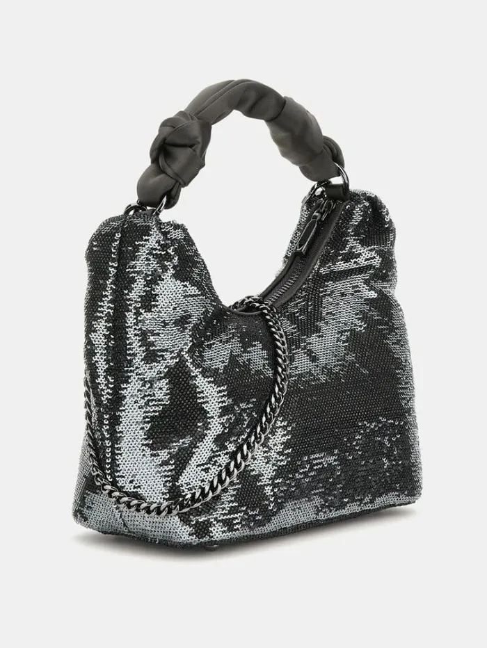 Women Velina Sequin Mini Hobo Dark Grey Guess Handbags
