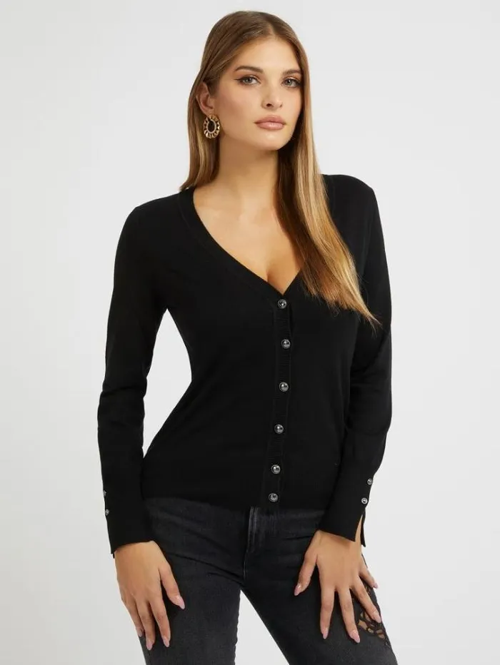 Women Viscose Blend Cardigan Black Guess Knitwear And Sweatshirts
