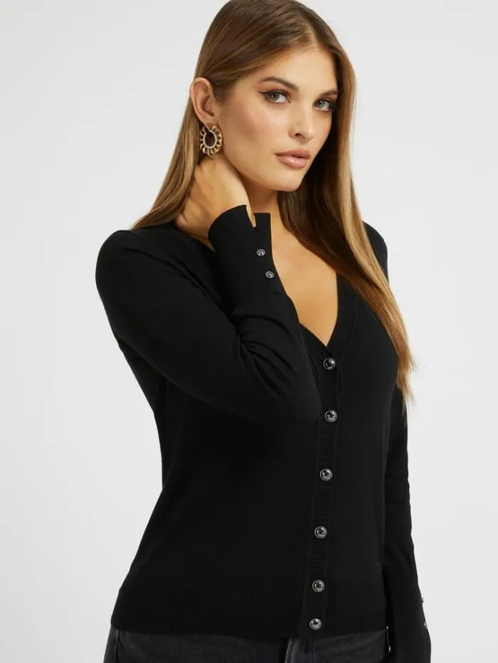 Women Viscose Blend Cardigan Black Guess Knitwear And Sweatshirts