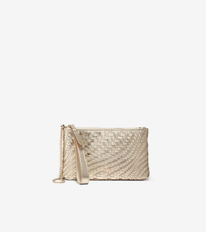 Women Wallets and Wristlets Cole Haan Essential Pouch Genevieve Weave Gold
