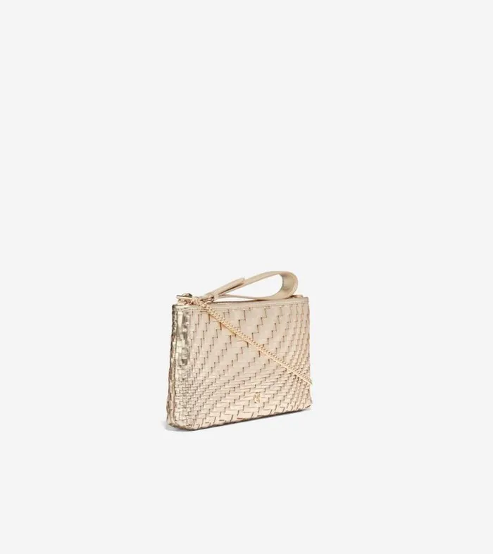Women Wallets and Wristlets Cole Haan Essential Pouch Genevieve Weave Gold