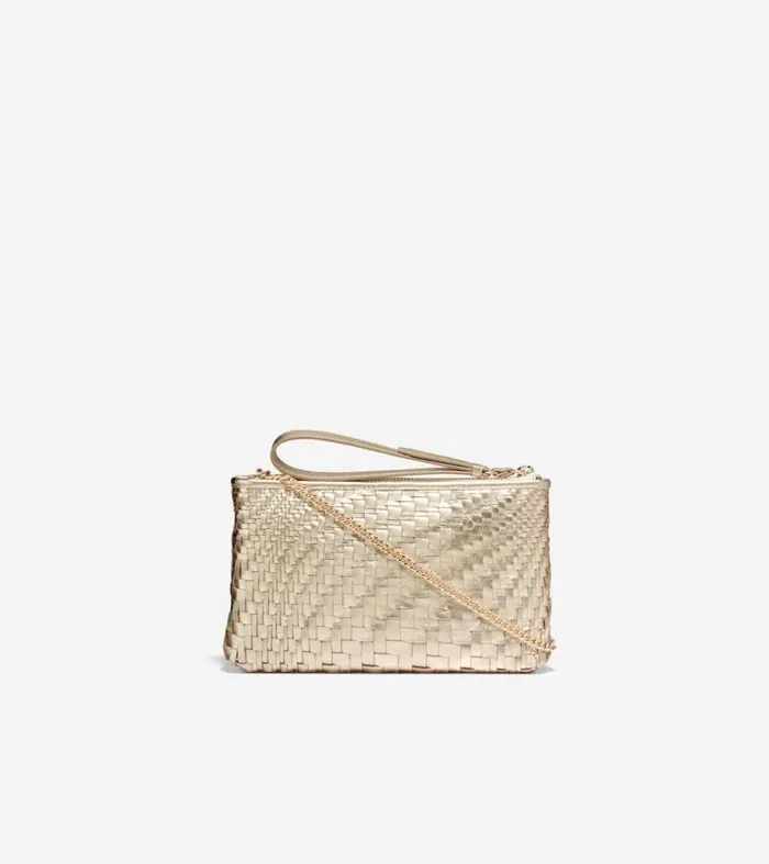 Women Wallets and Wristlets Cole Haan Essential Pouch Genevieve Weave Gold