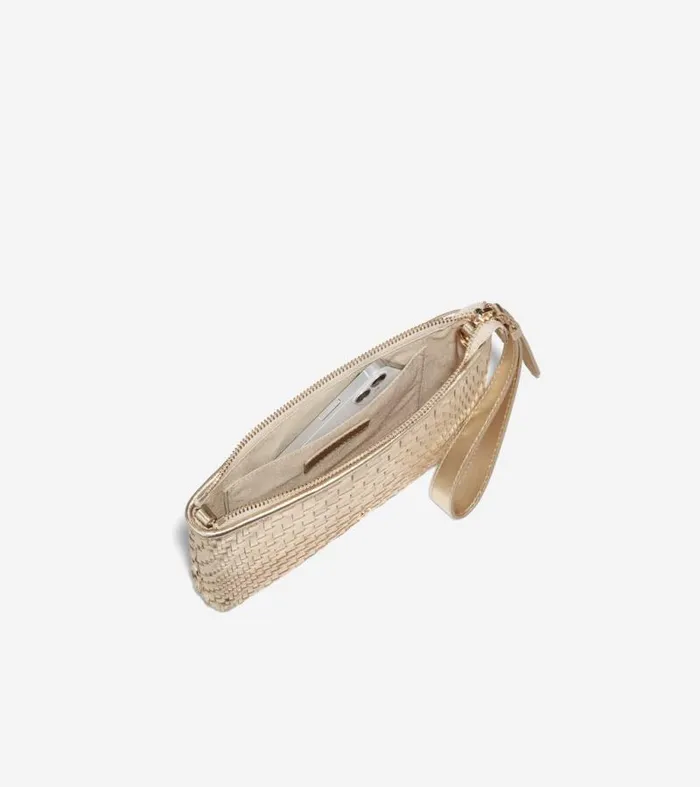 Women Wallets and Wristlets Cole Haan Essential Pouch Genevieve Weave Gold