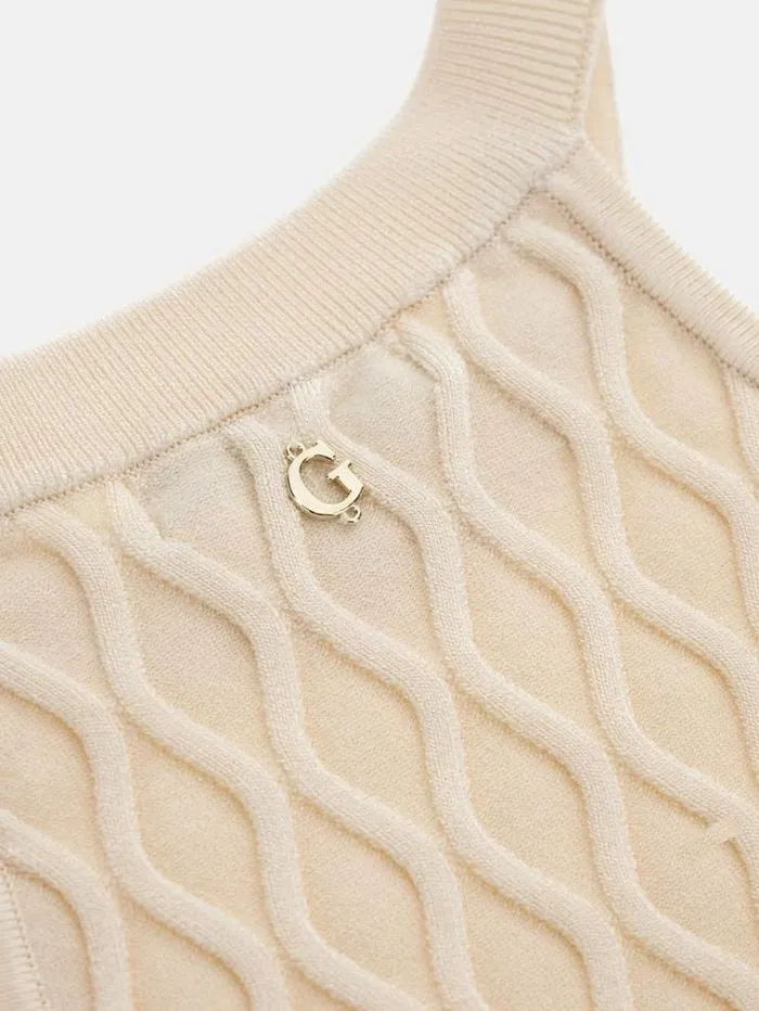 Women Wave Rib Sweater Top White Guess Tops And Shirts
