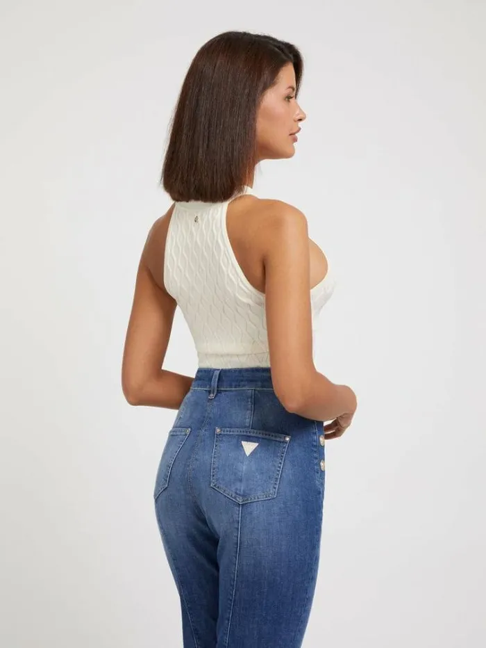 Women Wave Rib Sweater Top White Guess Tops And Shirts