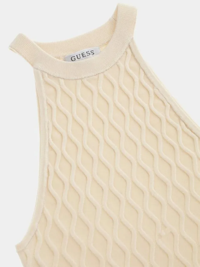Women Wave Rib Sweater Top White Guess Tops And Shirts